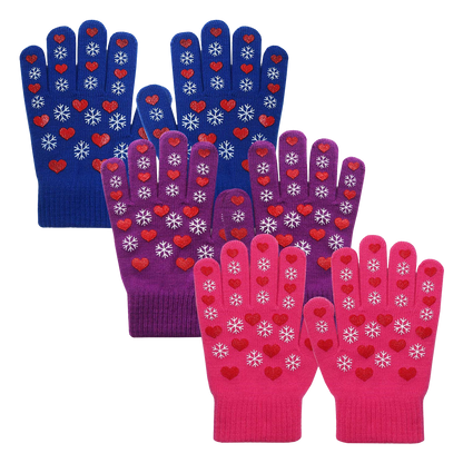 EvridWear Kids Winter Gloves - 3 Pairs Snowflake Knit (Boys &amp; Girls)