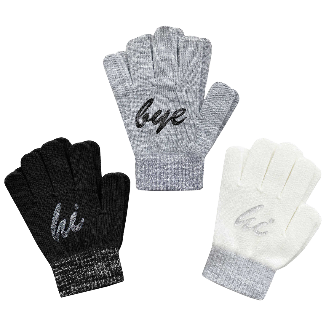 EvridWear Kids Winter Gloves - 3 Pairs Hi/Bye Print Knit (Boys &amp; Girls)