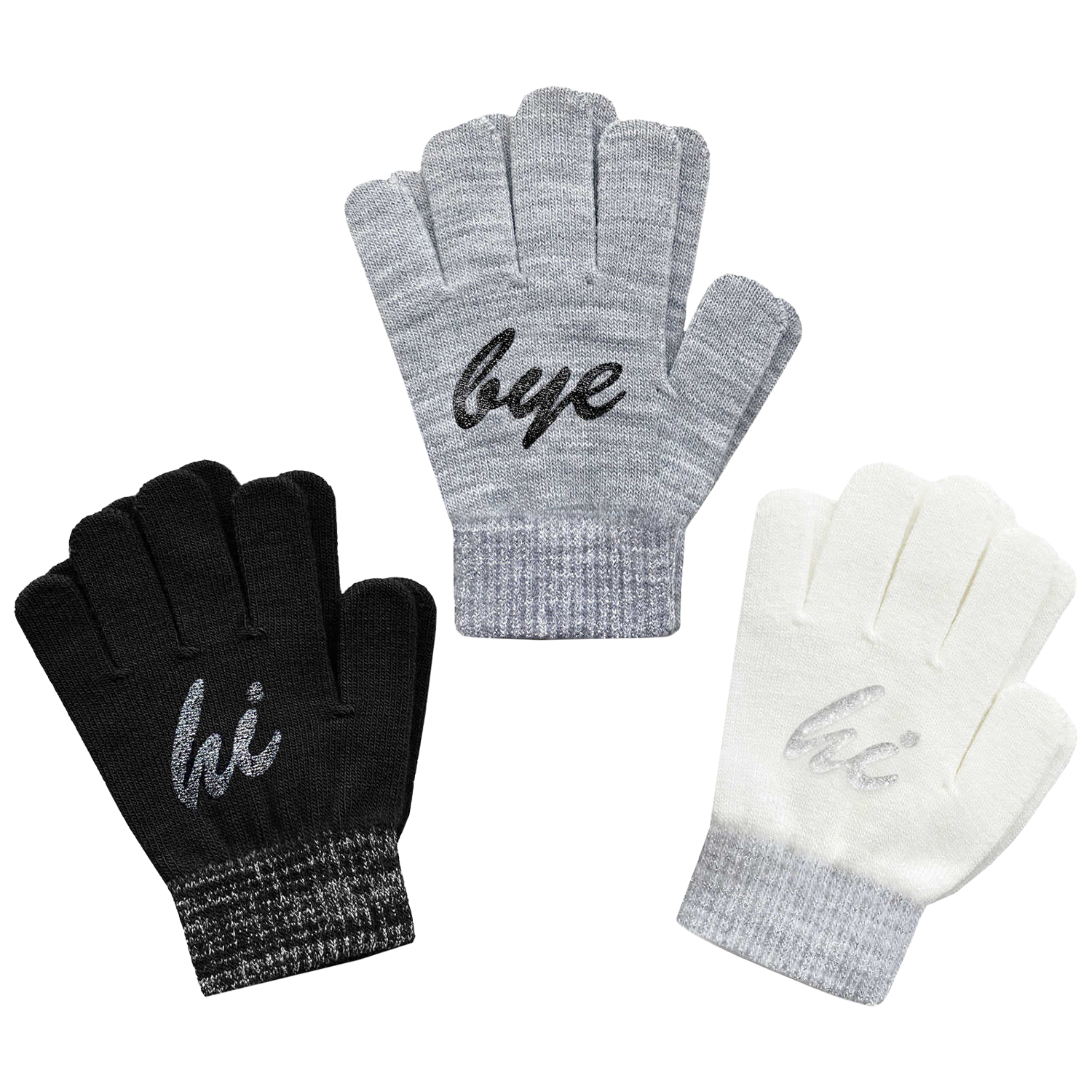 EvridWear Kids Winter Gloves - 3 Pairs Hi/Bye Print Knit (Boys &amp; Girls)