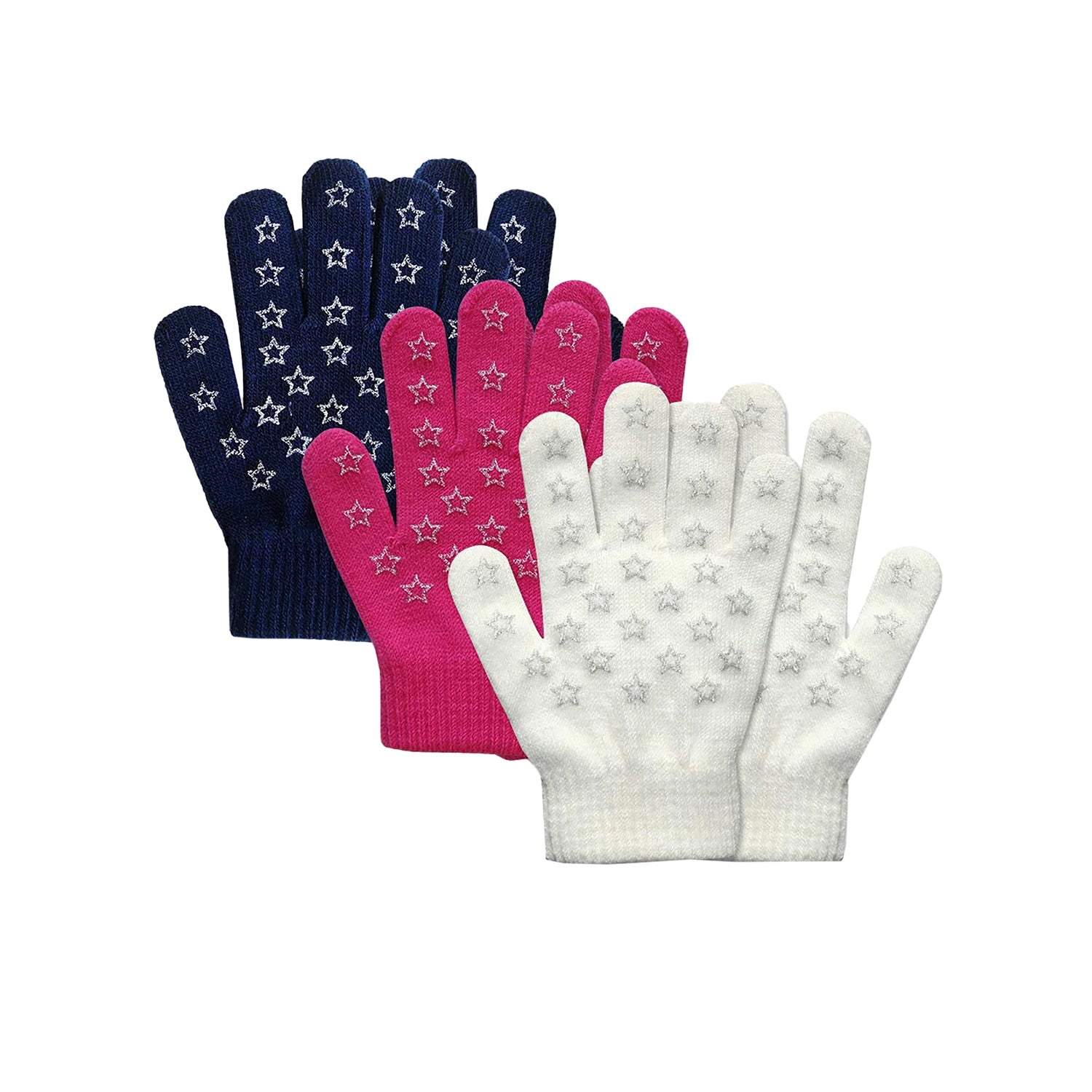 EvridWear Kids Winter Gloves - 3 Pairs Star Grip Knit (Boys &amp; Girls)