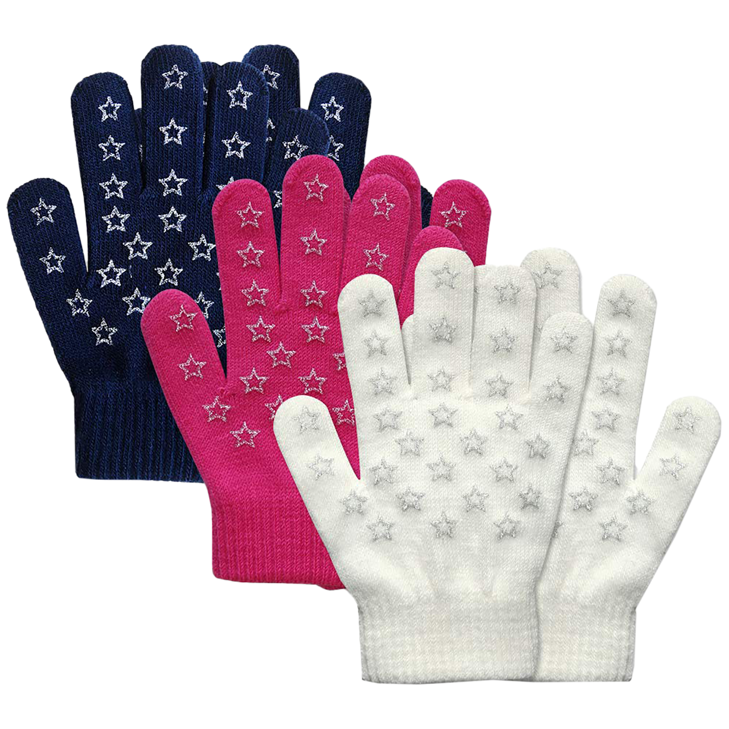 EvridWear Kids Winter Gloves - 3 Pairs Star Grip Knit (Boys &amp; Girls)