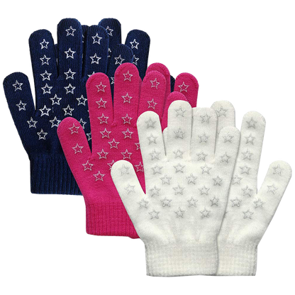 EvridWear Kids Winter Gloves - 3 Pairs Star Grip Knit (Boys &amp; Girls)