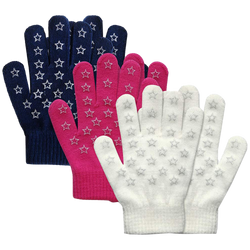 EvridWear Kids Winter Gloves - 3 Pairs Star Grip Knit (Boys & Girls)