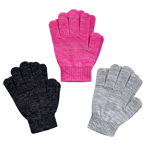 3 Pairs Black-Pink-Gray Kids Warm Gloves