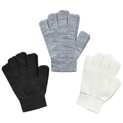 3 Pairs White-Black-Grey Kids Warm Gloves