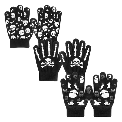 EvridWear Kids Winter Gloves - 3 Pairs Skull Knit (Boys &amp; Girls)