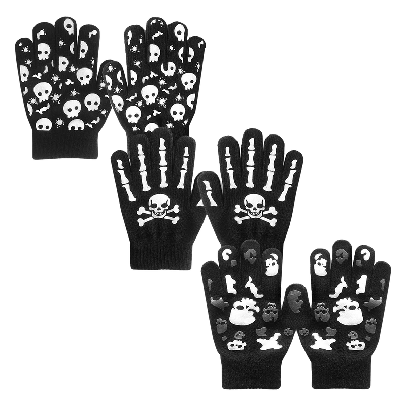 3 Pairs Kids Skull Gripper Gloves