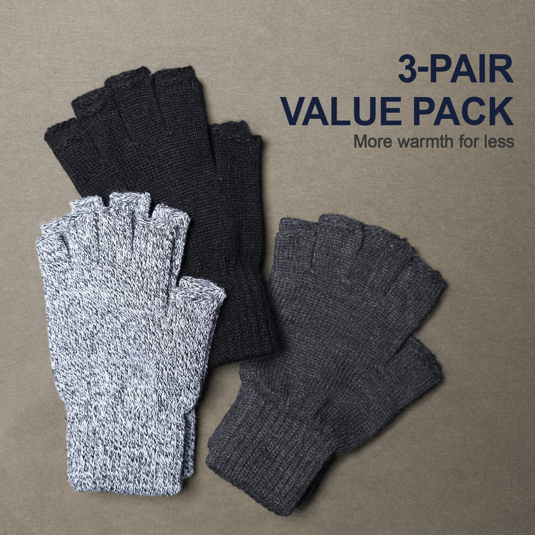 EvridWear 3 Pairs Half Finger Gloves - Thermal &amp; Warm