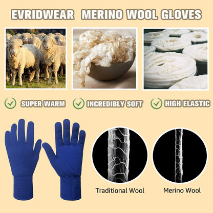 EvridWear 1 Pair Merino Wool String Knit Liner Full Finger Gloves, Men Women (Navy)