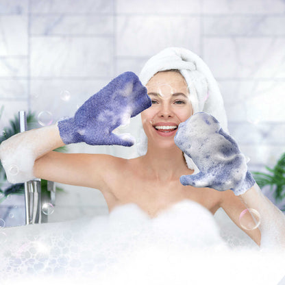 EvridWear Exfoliating Bath Mittens for Shower Spa, Fingerless, Blue Series