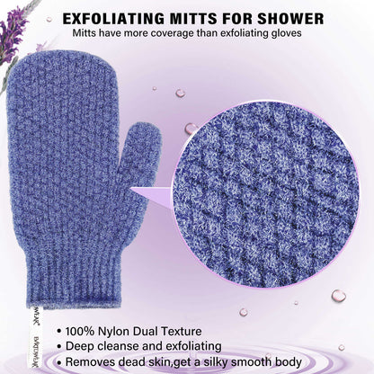 EvridWear Exfoliating Bath Mittens for Shower Spa, Fingerless, Blue Series