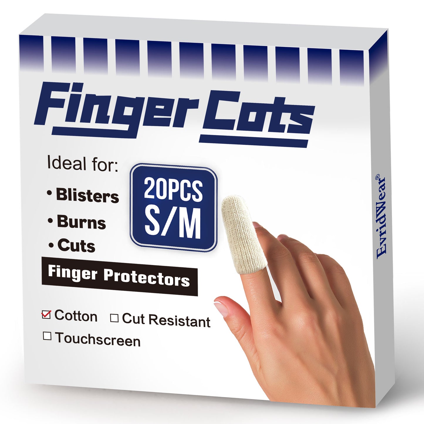 EvridWear 20 Pcs Premium Cotton Finger Cots, reusable Toe Thumb Protector