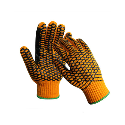 EvridWear Double Layer String Knit Work Gloves with Crisscross Honeycomb Grip Two Sides and Cozy Liner (Orange)