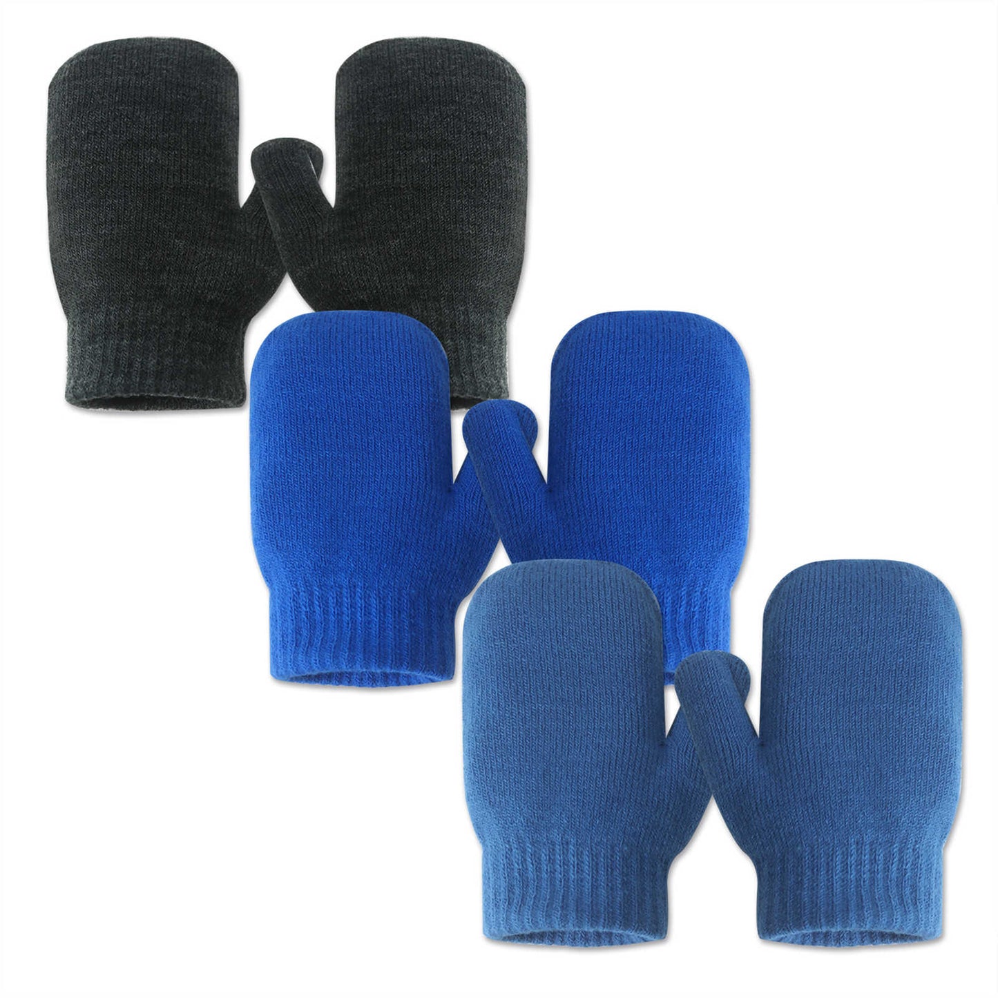 EvridWear 3 Pairs Toddler Warm Stretch Knitted Mittens (2 - 6 Years)