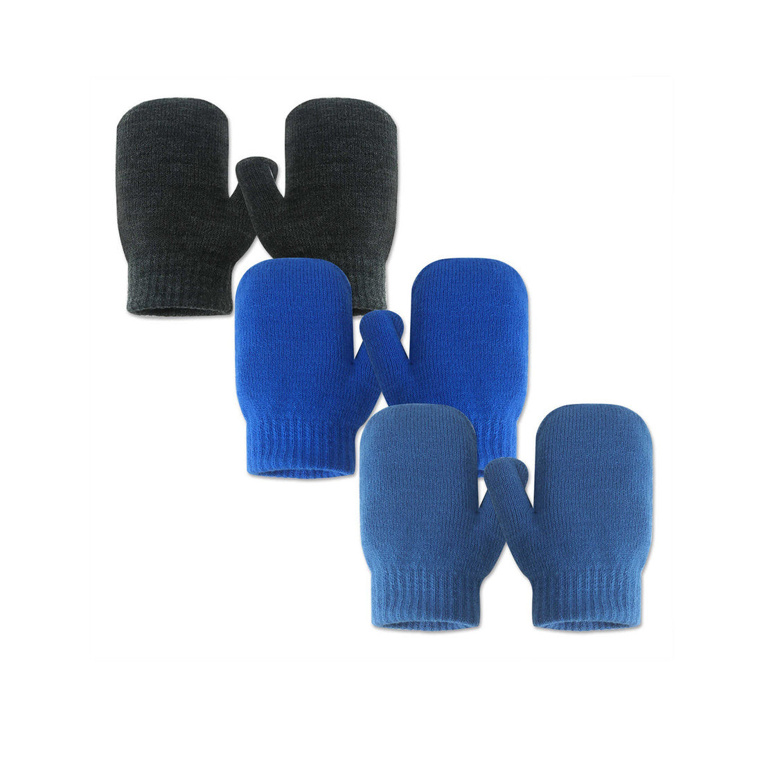 EvridWear Toddler Mittens - 3 Pairs, Warm Knit (Ages 4-6) - Blue/Navy/Black