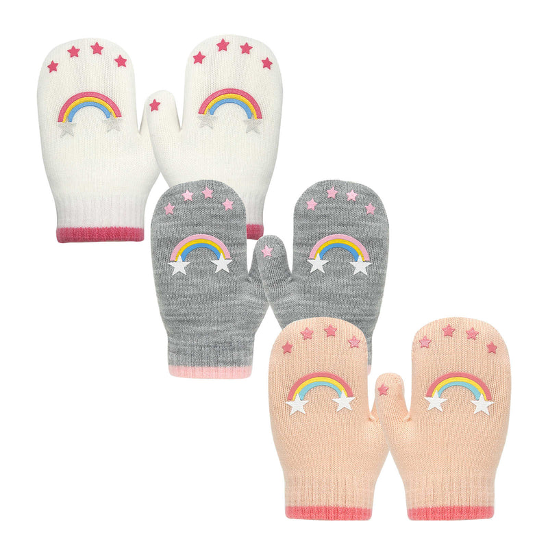 EvridWear Toddler Mittens - 3 Pairs, Warm Knit (Ages 4-6) - Rainbow