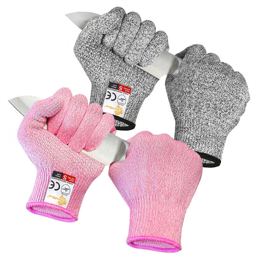 EvridWear 2 Pairs Cut Resistant Gloves With Silicone Grip Dots (Pink+Gray)