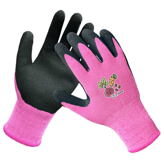 EvridWear Kids Gardening Gloves, Vegetable Patterns (Pink)