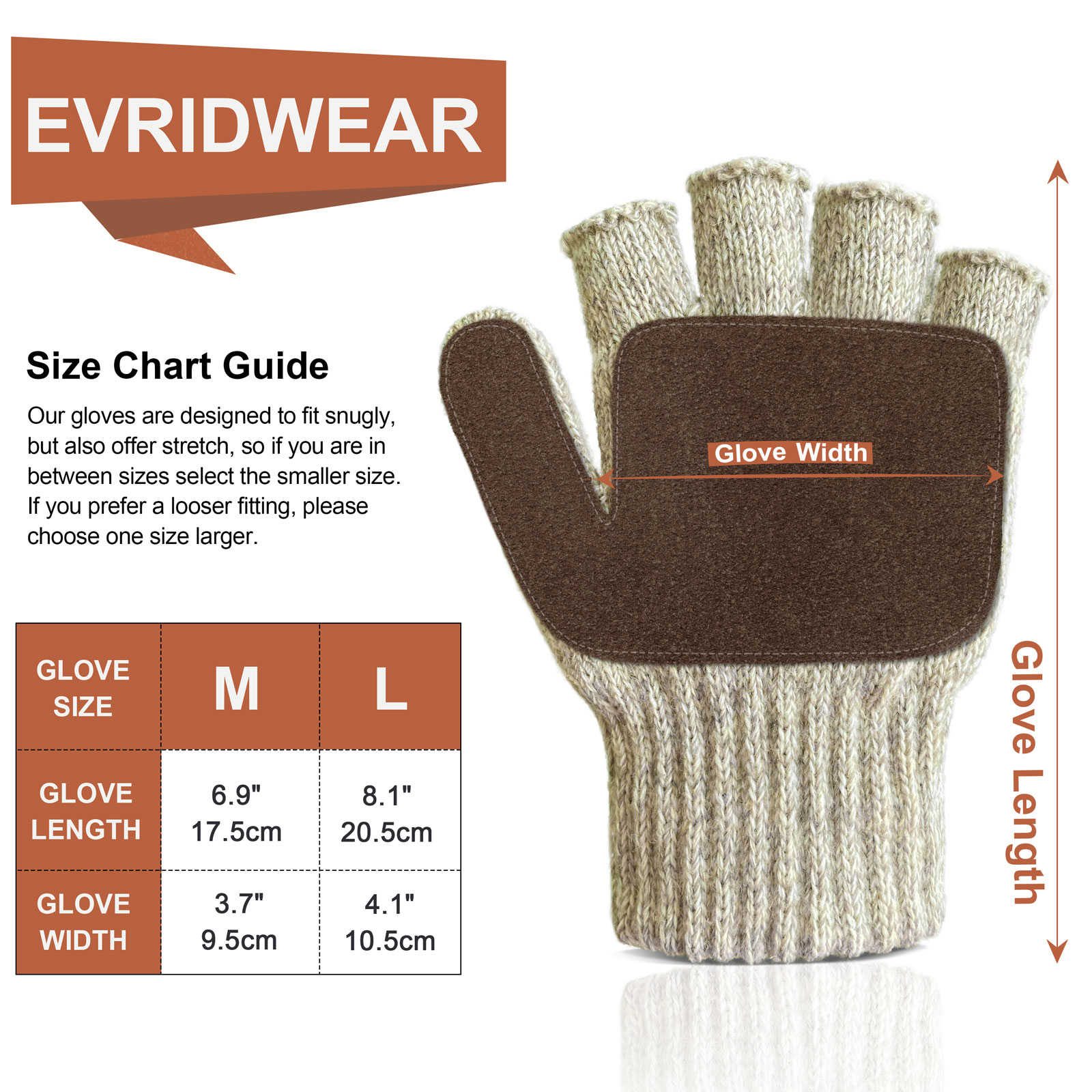EvridWear Winter Convertible Fingerless Gloves, Wool Mittens Warm, with  Anti-Slip Suede Leather Palm and Thumb, Unisex Style 