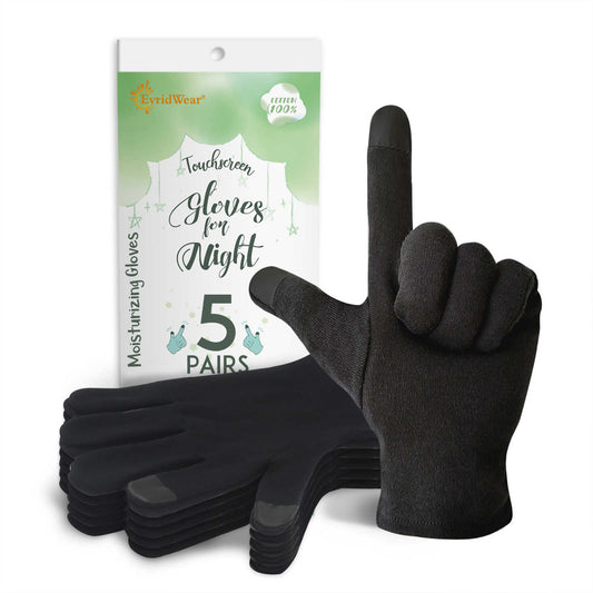 EvridWear 100% Cotton Touchscreen Moisturizing Unisex Gloves (Black)