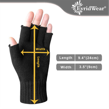 Evridwear Mens Thermal Winter Touch Screen Fingerless Gloves with Elastic Cuff for Cold Day