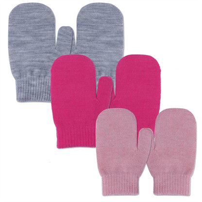 EvridWear 3 Pairs Toddler Warm Stretch Knitted Mittens (2 - 6 Years)