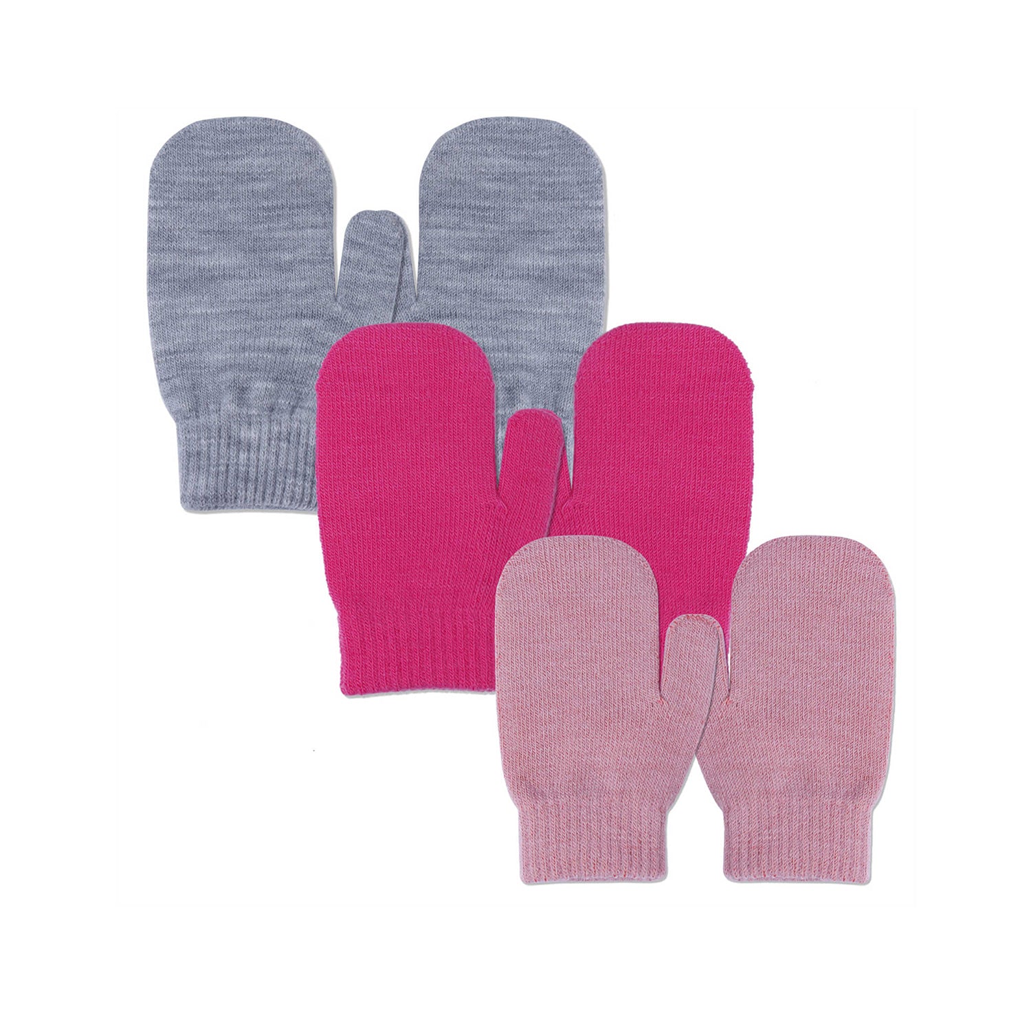 EvridWear Toddler Mittens - 3 Pairs, Warm Knit (Ages 4-6) - Grey/Rose/Pink