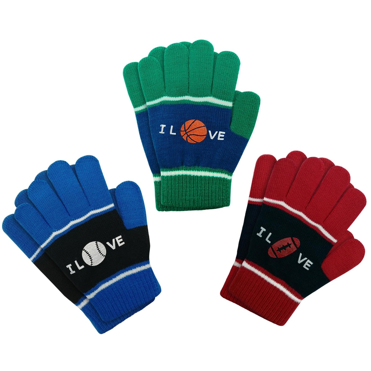 EvridWear Kids Winter Gloves - 3 Pairs Balls Print Knit (Boys &amp; Girls)