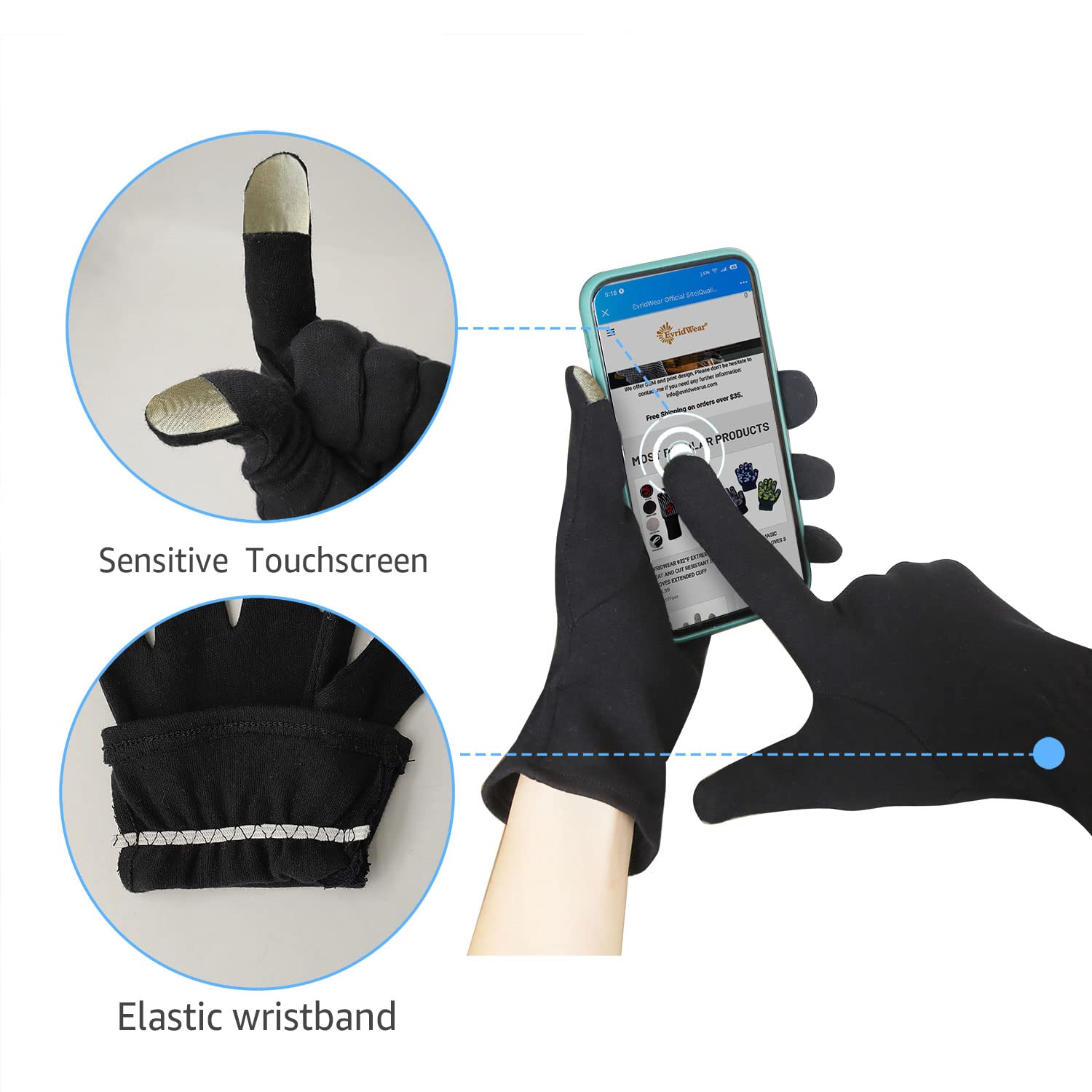 5 Pairs Cotton Touchscreen Moisturizing Gloves
