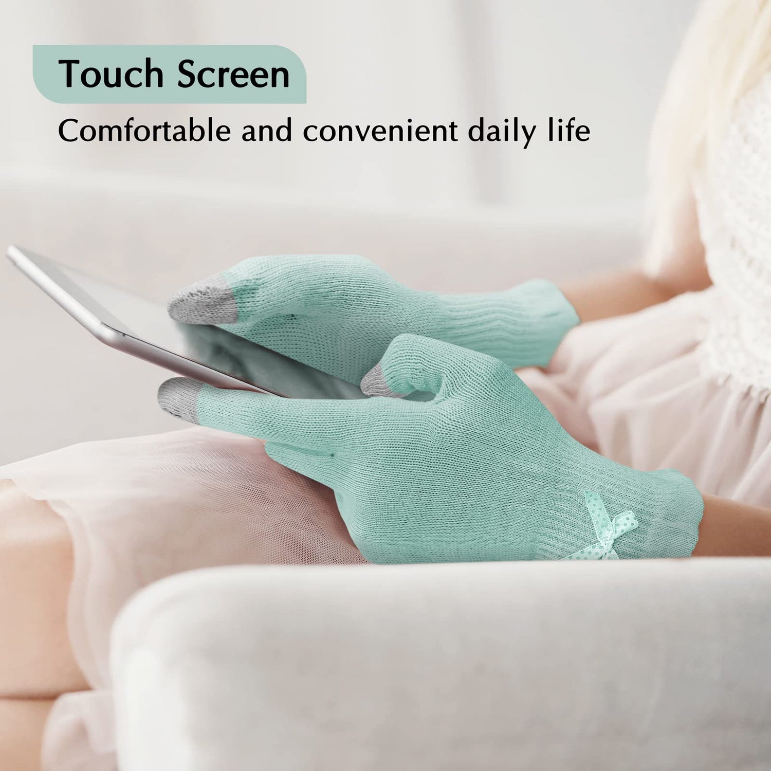 Evridwear 2 Pairs Mint Green Cotton Moisturizing Gloves