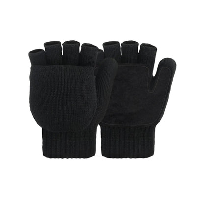 Convertible Fingerless Winter Gloves w/ Anti-Slip Suede Leather Palm and Thumb