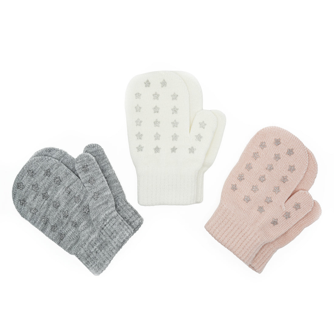 EvridWear Toddler Mittens - 3 Pairs, Warm Knit (Ages 4-6) - White/Gray/Pink
