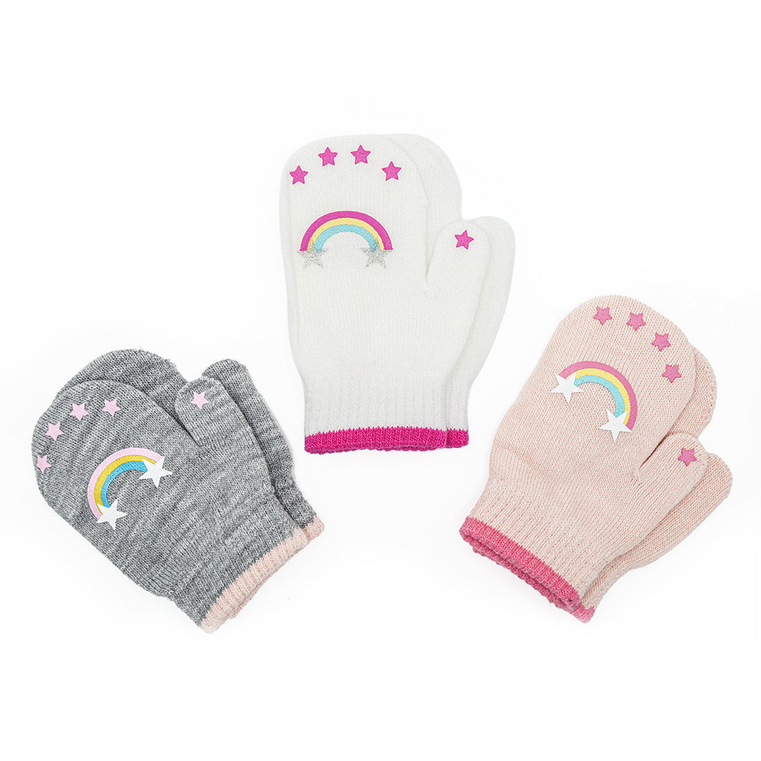 EvridWear Toddler Mittens - 3 Pairs, Warm Knit (Ages 4-6) - Rainbow