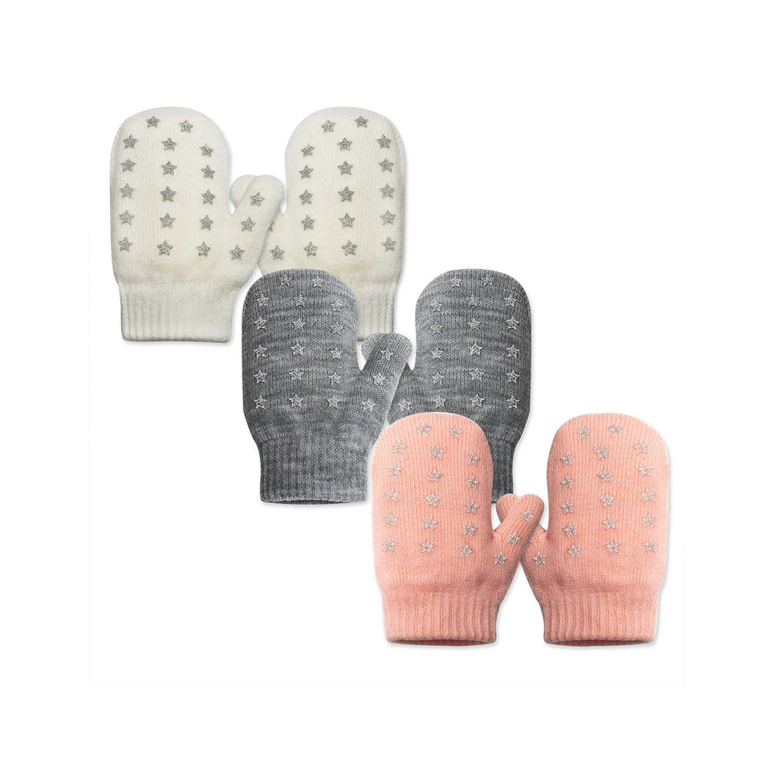 EvridWear Toddler Mittens - 3 Pairs, Warm Knit (Ages 4-6) - White/Gray/Pink