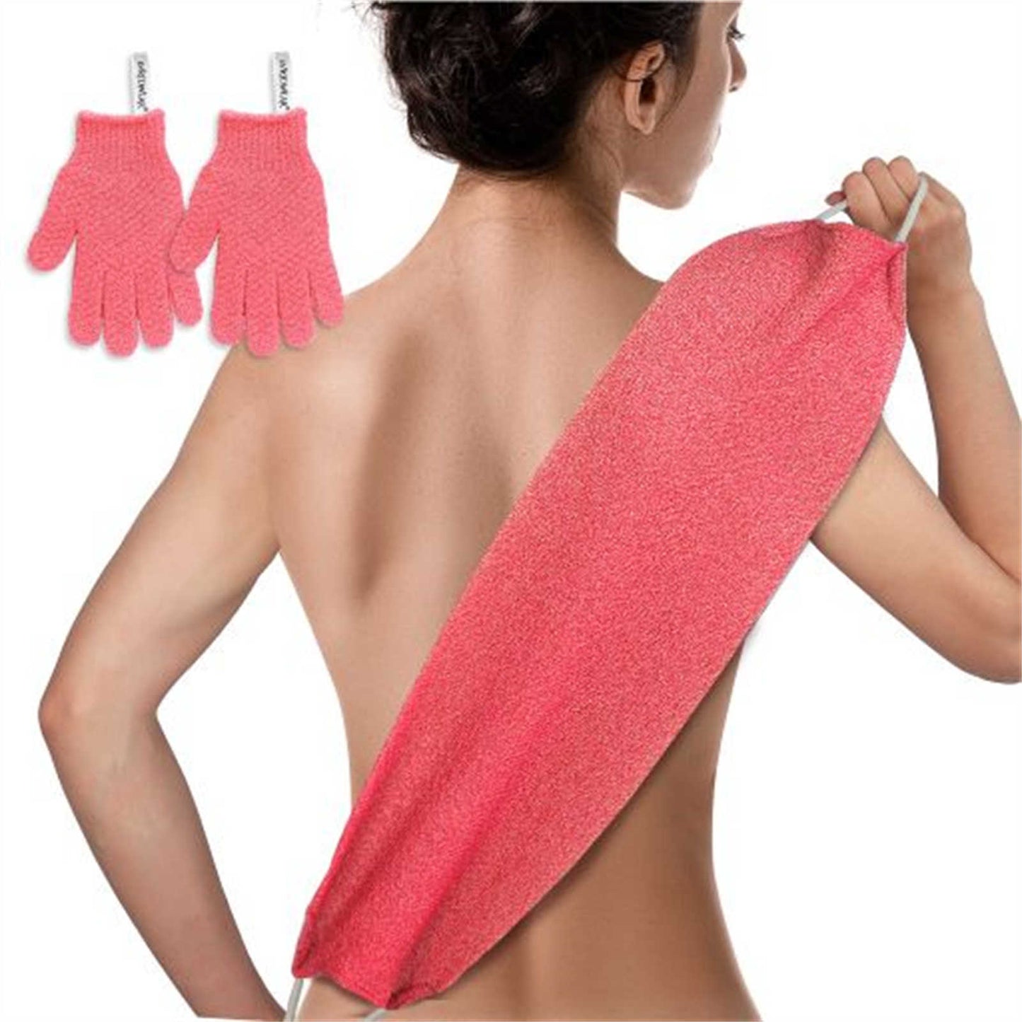 EvridWear Exfoliating Back Scrubber and Bath Gloves Set for Shower One Size (Pink Set)