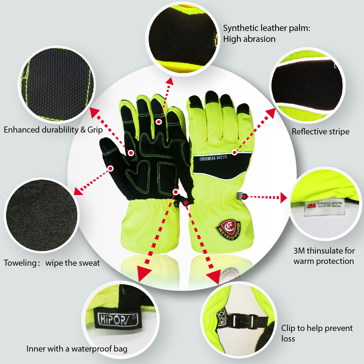 Evridwear Ski & Snowboard Winter Warm Gloves Waterproof for Cold Weather and Outdoor Sport (Lime)-EvridWearUS