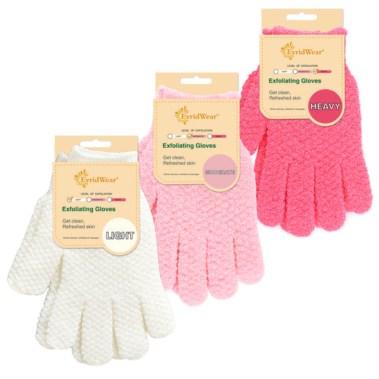Evridwear Exfoliating Bath Gloves for Shower Spa, Full Finger, Pink Series