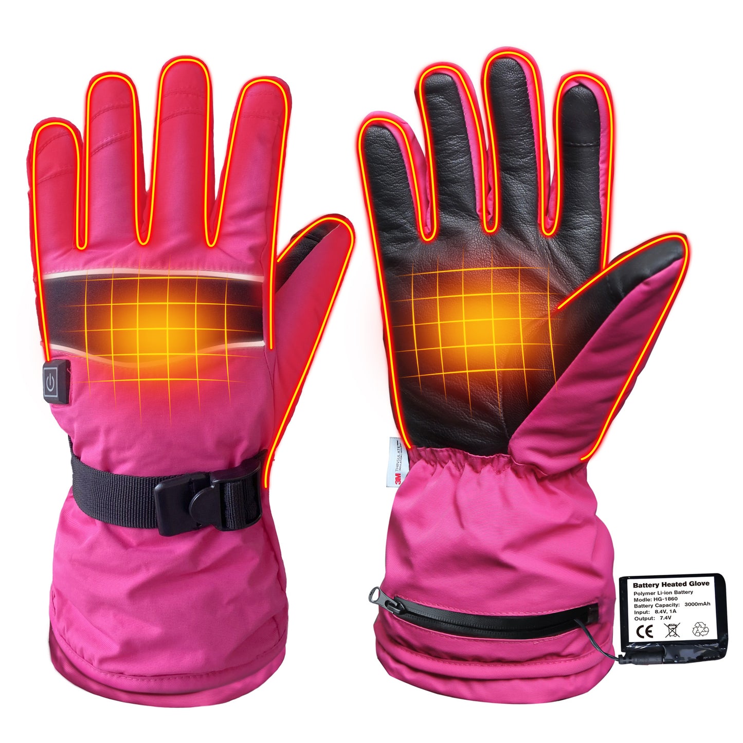 EvridWear 1 Pair 9 Hours Heated 3M Ski Gloves with 2 Rechargeable Battery