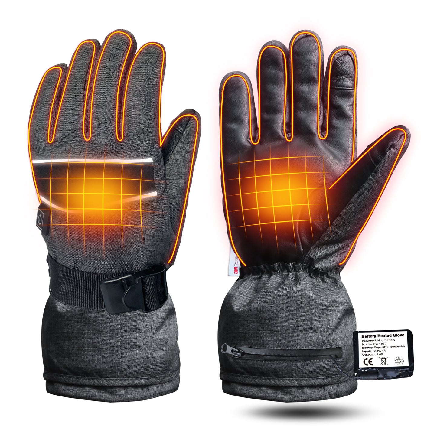 EvridWear 1 Pair 9 Hours Heated 3M Ski Gloves with 2 Rechargeable Battery