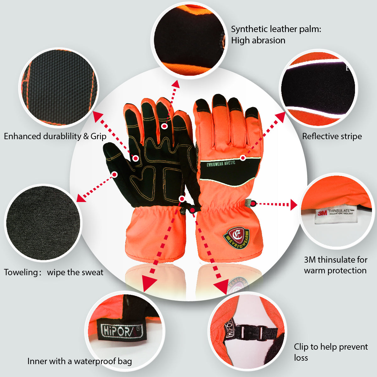 Evridwear Ski & Snowboard Winter Warm Gloves Waterproof for Cold Weather and Outdoor Sport (Orange)-EvridWearUS