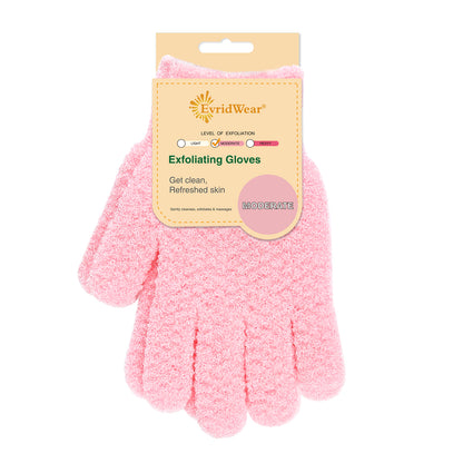 Evridwear Exfoliating Bath Gloves for Shower Spa, Full Finger, Pink Series