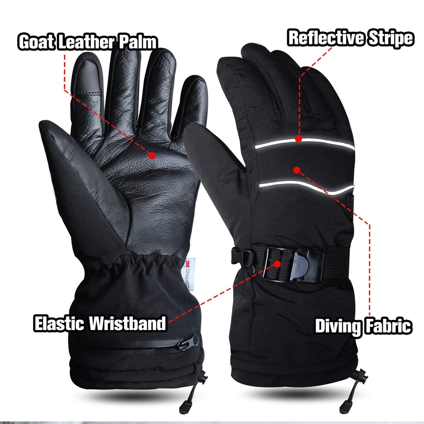 EvridWear 1 Pair 9 Hours Heated 3M Ski Gloves with 2 Rechargeable Battery