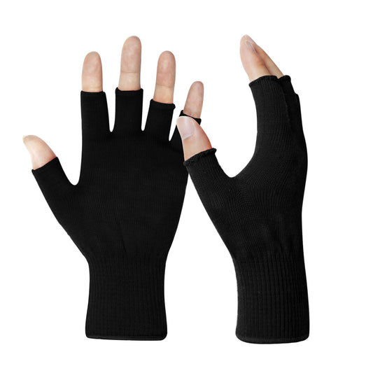 EvridWear Merino Wool Fingerless String Knit Liner Touchscreen Gloves (Black)-EvridWearUS