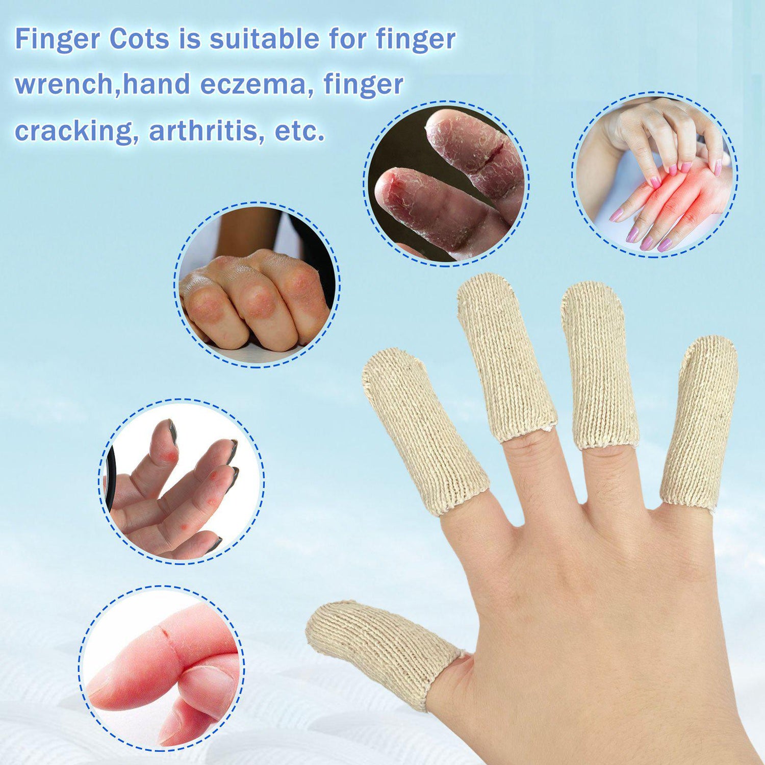 EvridWear Cotton Elastic Blend, Finger Toe Cots Sleeves Thumb Fingertips Protector, Cushion, Moisture-Wicking (Short 2&