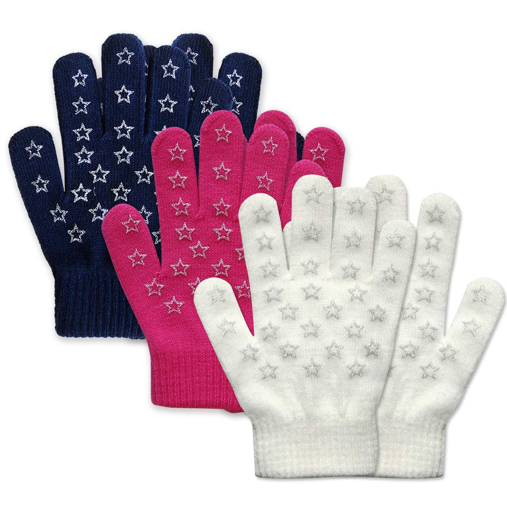 EvridWear Boys Girls Star Print Magic Stretch Gripper Gloves 3 Pairs Pack-EvridWearUS