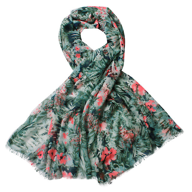 Women Lightweight Scarves Shawl Wraps with Floral Print for Spring Fall Holiday-EvridWearUS