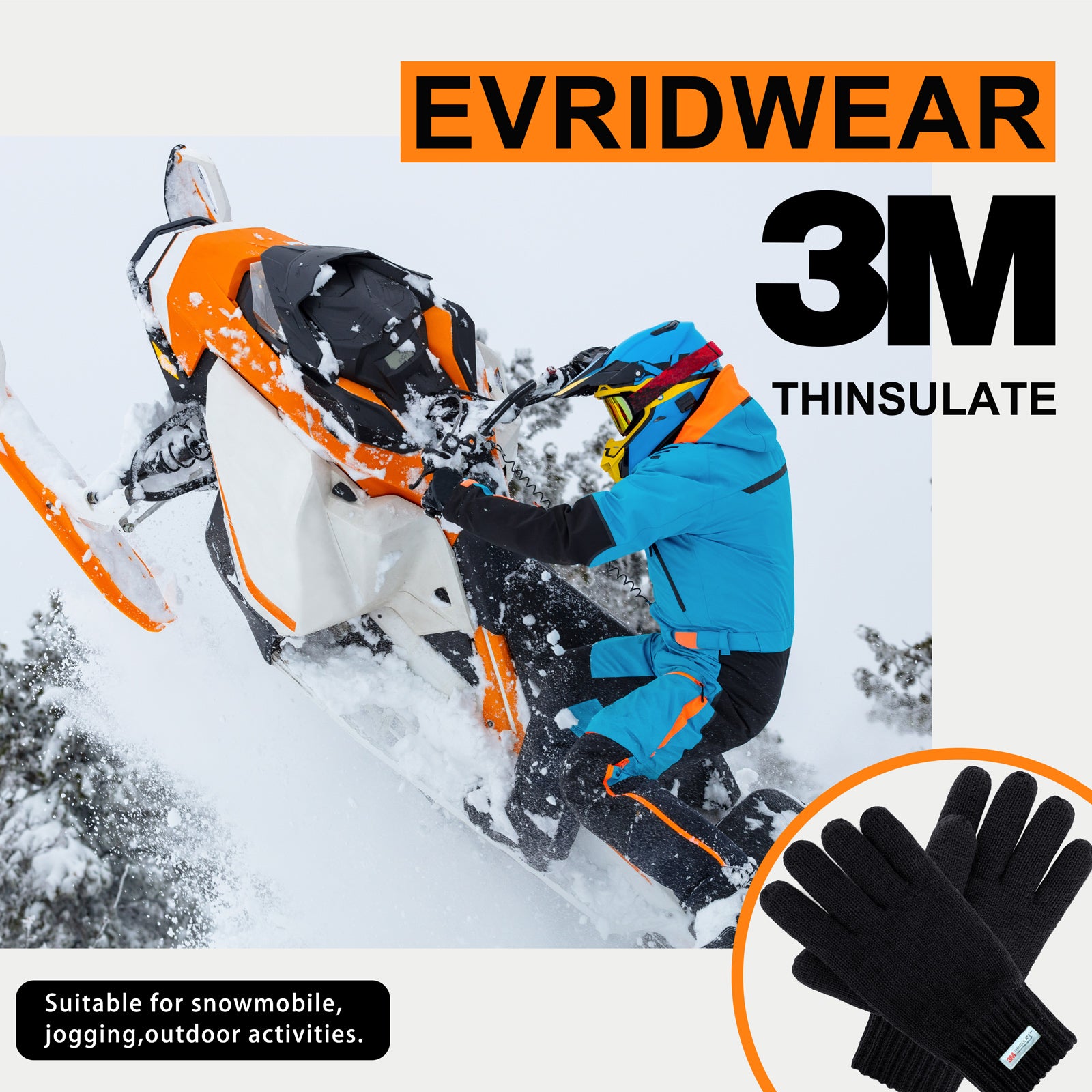 Evridwear Thermal Warm Double Layer Knitted Winter Gloves with Durable Grip Orange Small, Adult Unisex