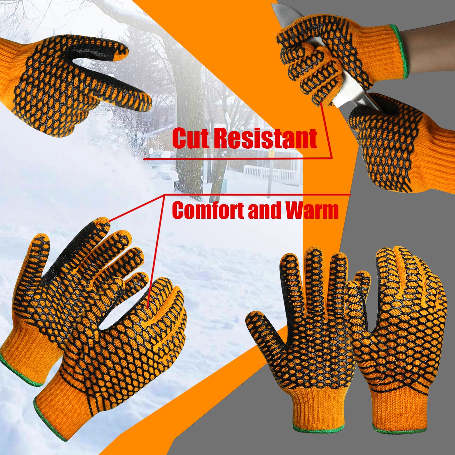 EvridWear Double Layer String Knit Work Gloves with Crisscross Honeycomb Grip Two Sides and Cozy Liner-EvridWearUS