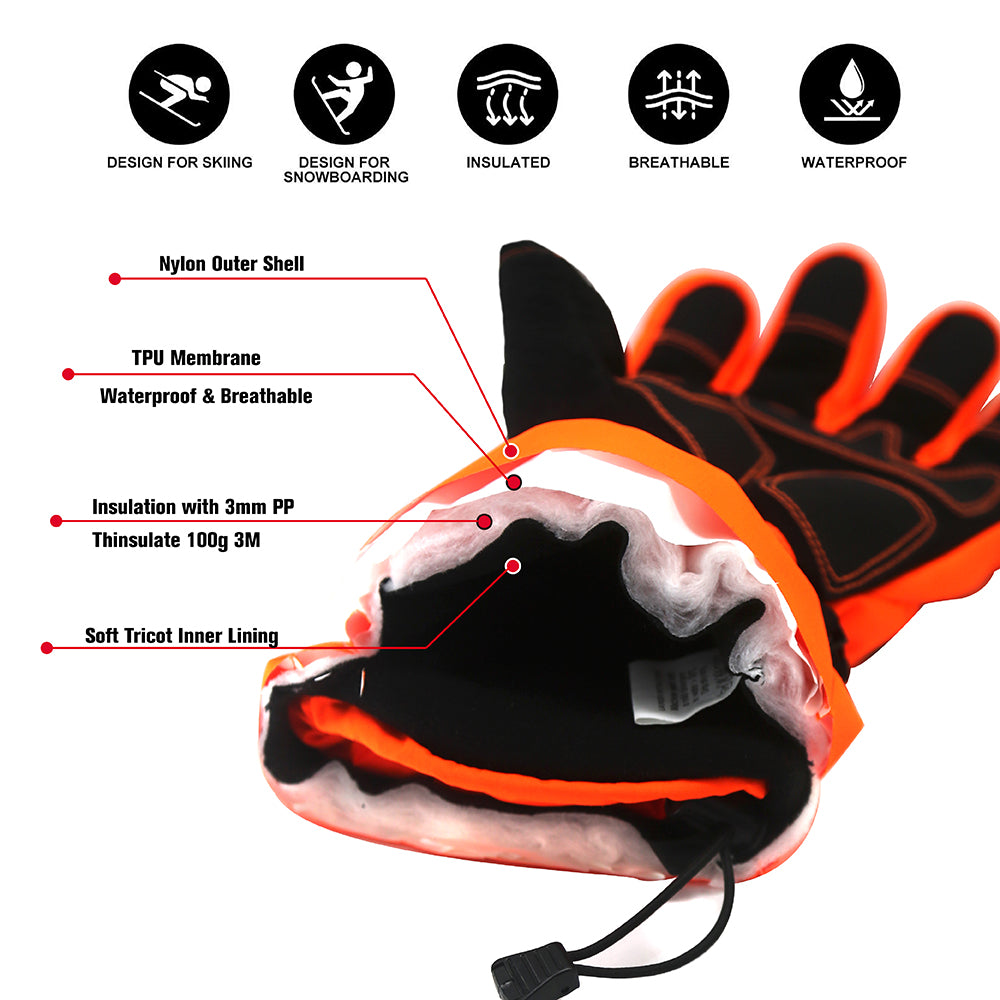 Evridwear Ski &amp; Snowboard Winter Warm Gloves Waterproof for Cold Weather and Outdoor Sport (Orange)-EvridWearUS