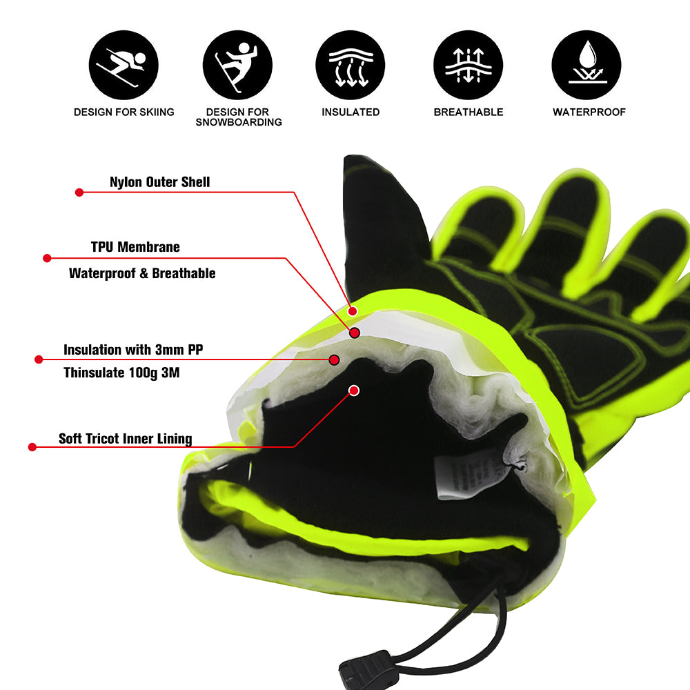 Evridwear Ski & Snowboard Winter Warm Gloves Waterproof for Cold Weather and Outdoor Sport (Lime)-EvridWearUS